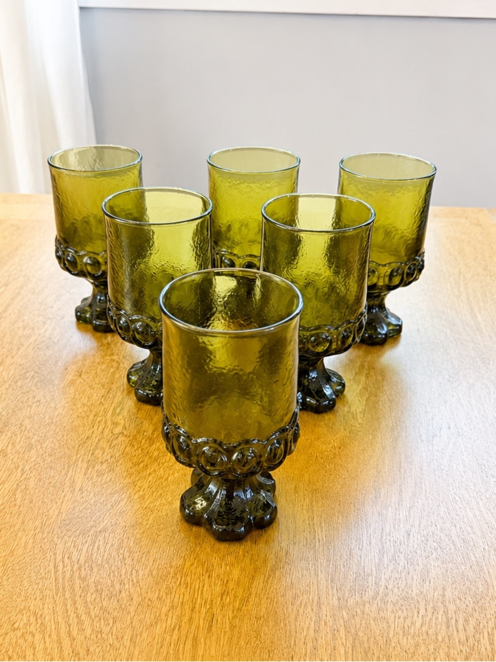 Set Of 6 Franciscan Tiffin Madeira Olive Green Footed Goblet Glasses 5 1/2” VTG